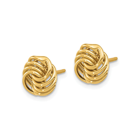 14K Yellow Gold Love Knot Stud Earrings Interwoven Design
