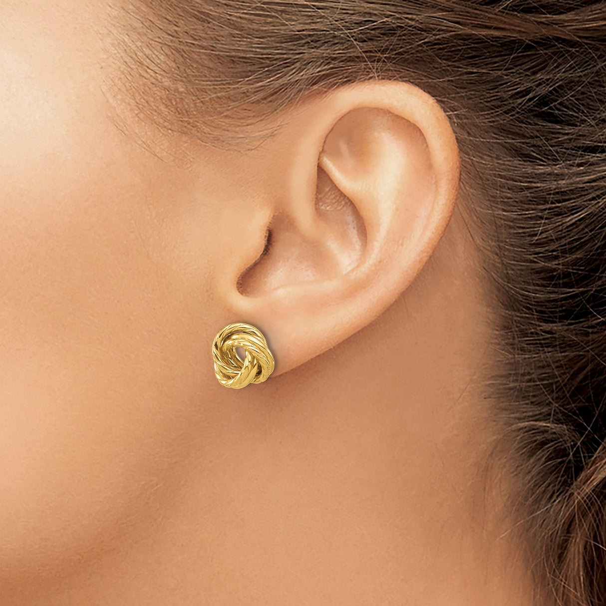 14K Yellow Gold Love Knot Stud Earrings With Rope Twist