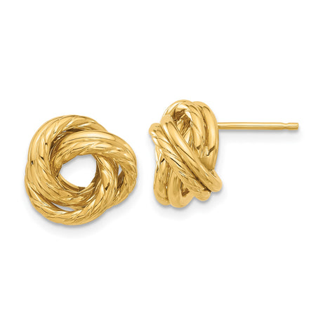 14k Yellow Gold Love Knot Stud Earrings for Women with Twisted Rope Design Symbolizing Unity and Eternal Love, Classic Textured Gold Studs for Everyday Wear and Special Occasions, Fine Jewelry
