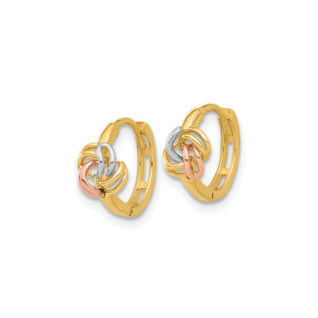 14K Two Tone Gold Hoop Earrings With Interwoven Love Knot