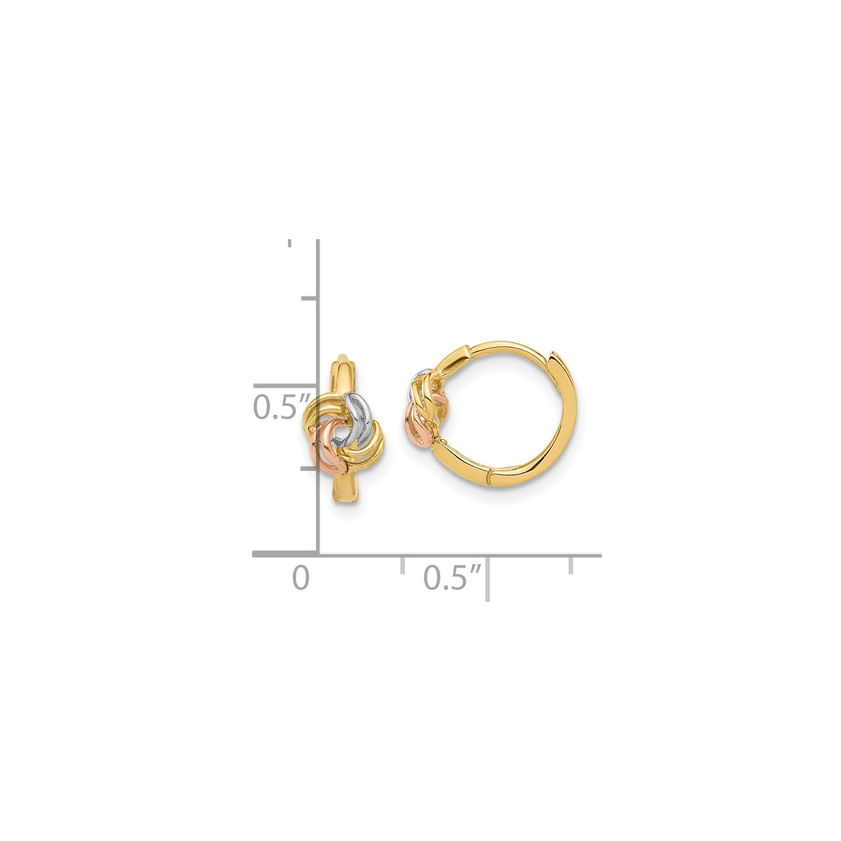14k Yellow Gold Hoop Earrings with Tricolor Interwoven Love Knot Design for Women