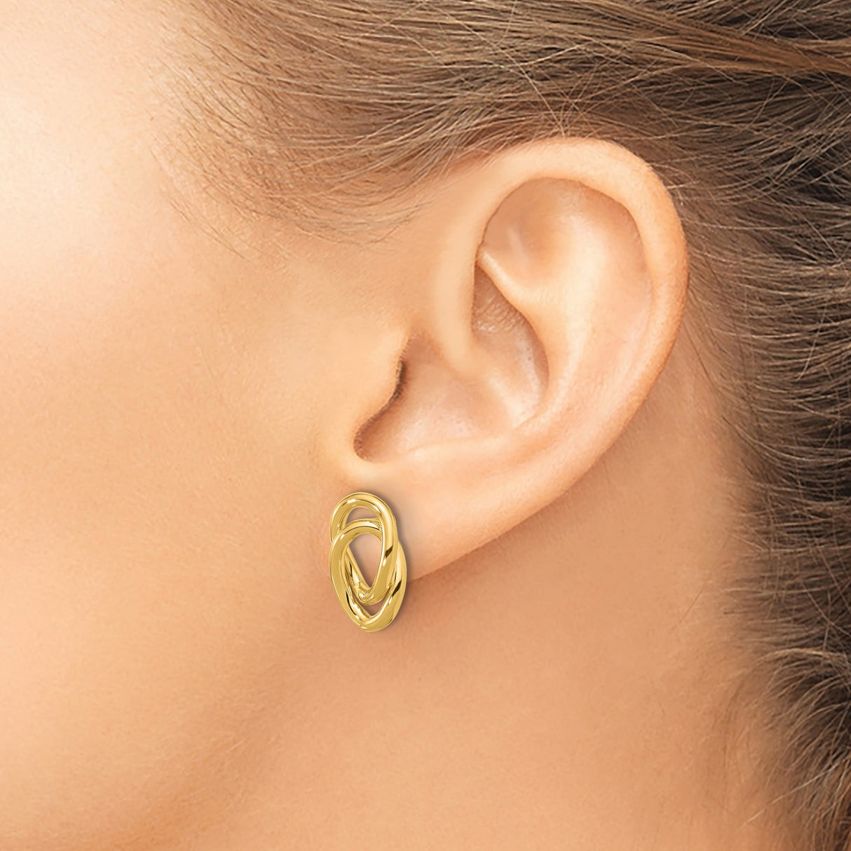 14K Yellow Gold Interlocking Twist Oval Stud Earrings