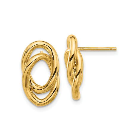 14k Yellow Gold Oval Stud Earrings for Women with Interlocking Twist Design, Polished Lightweight Knot Studs, Minimalist Gold Jewelry, Modern Classic Style, Refined Dainty Everyday Wear