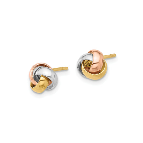 14K Tri Color Love Knot Stud Earrings Intertwined Loops