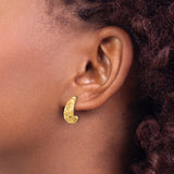 14k Yellow Gold Hoop Earrings, Textured Geometric Cut-Out Design, High Polish Finish