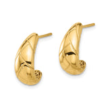 14k Yellow Gold Hoop Earrings, Quilted Diamond Pattern, Textured Dome Style, Polished Finish
