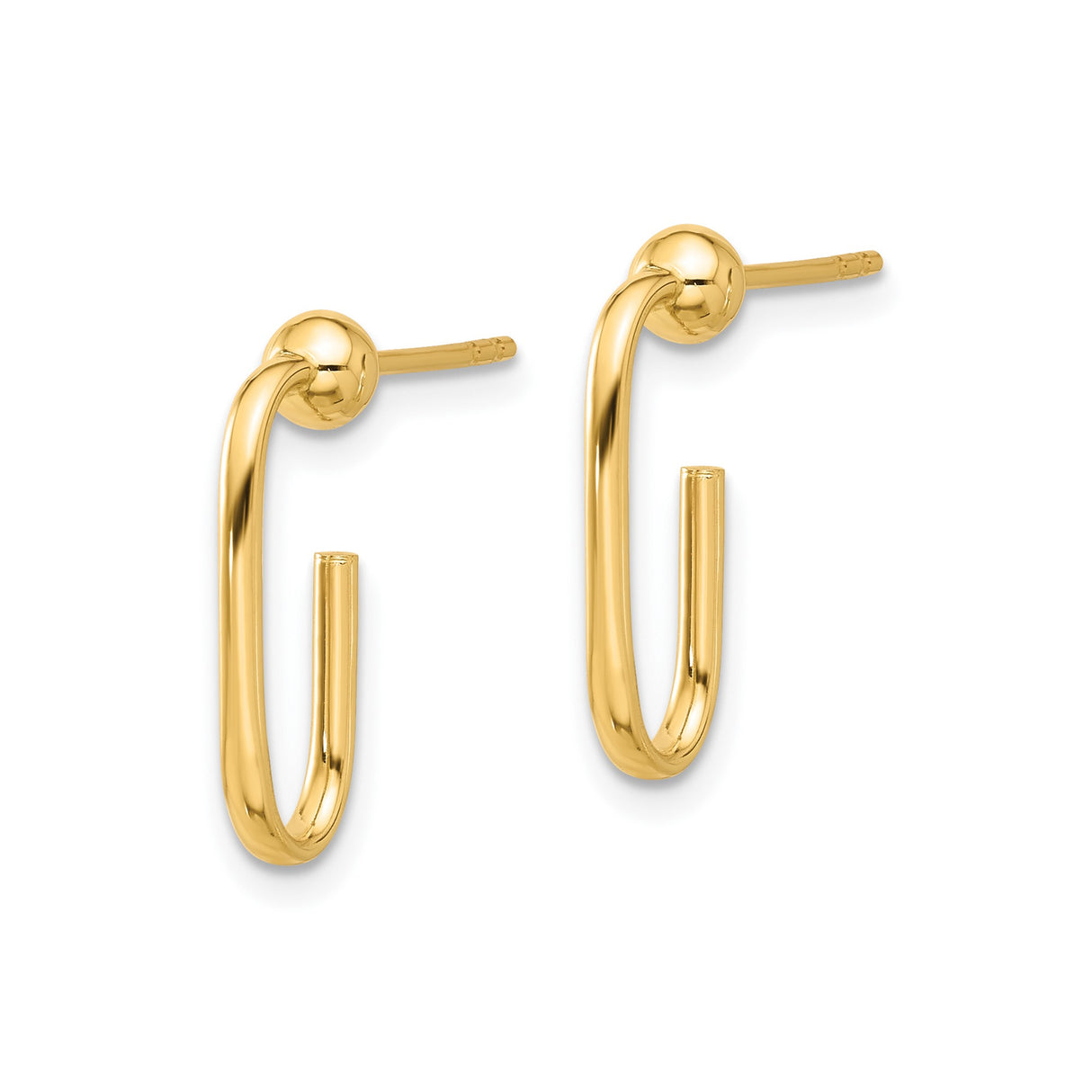 14k Yellow Gold U Shaped Hoop Earrings, Minimalist Contemporary Studs for Women