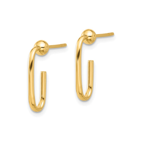 14k Yellow Gold U Shaped Hoop Earrings, Minimalist Contemporary Studs for Women