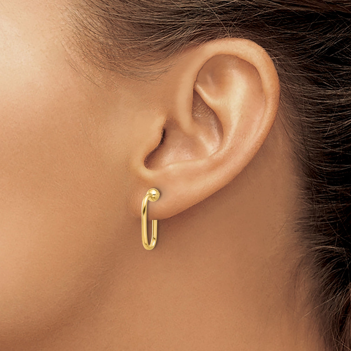 14k Yellow Gold U Shaped Hoop Earrings, Minimalist Contemporary Studs for Women