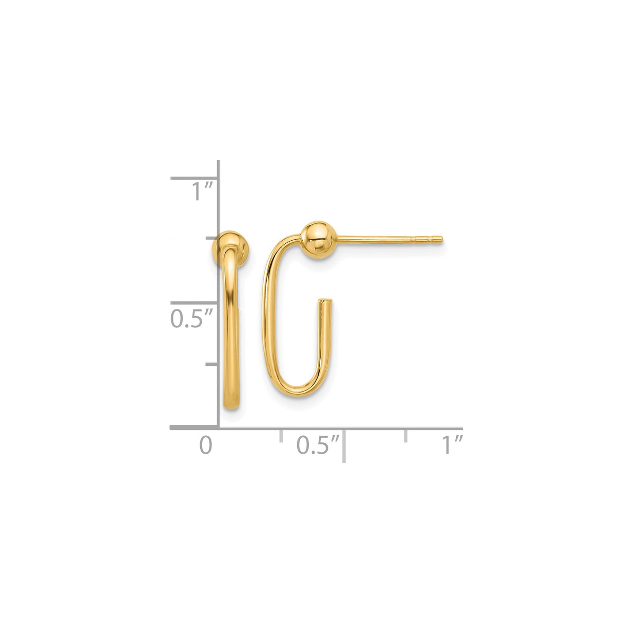 14k Yellow Gold U Shaped Hoop Earrings, Minimalist Contemporary Studs for Women
