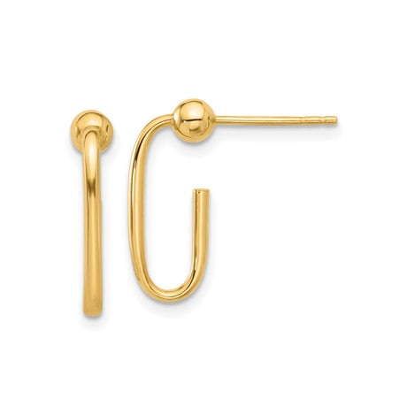 14k Yellow Gold U Shaped Hoop Earrings, Minimalist Contemporary Studs for Women