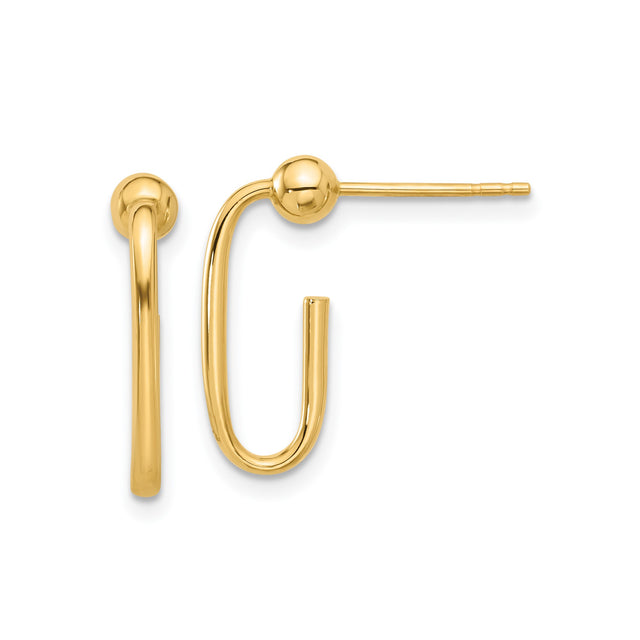 14k Yellow Gold U Shaped Hoop Earrings, Minimalist Contemporary Studs for Women