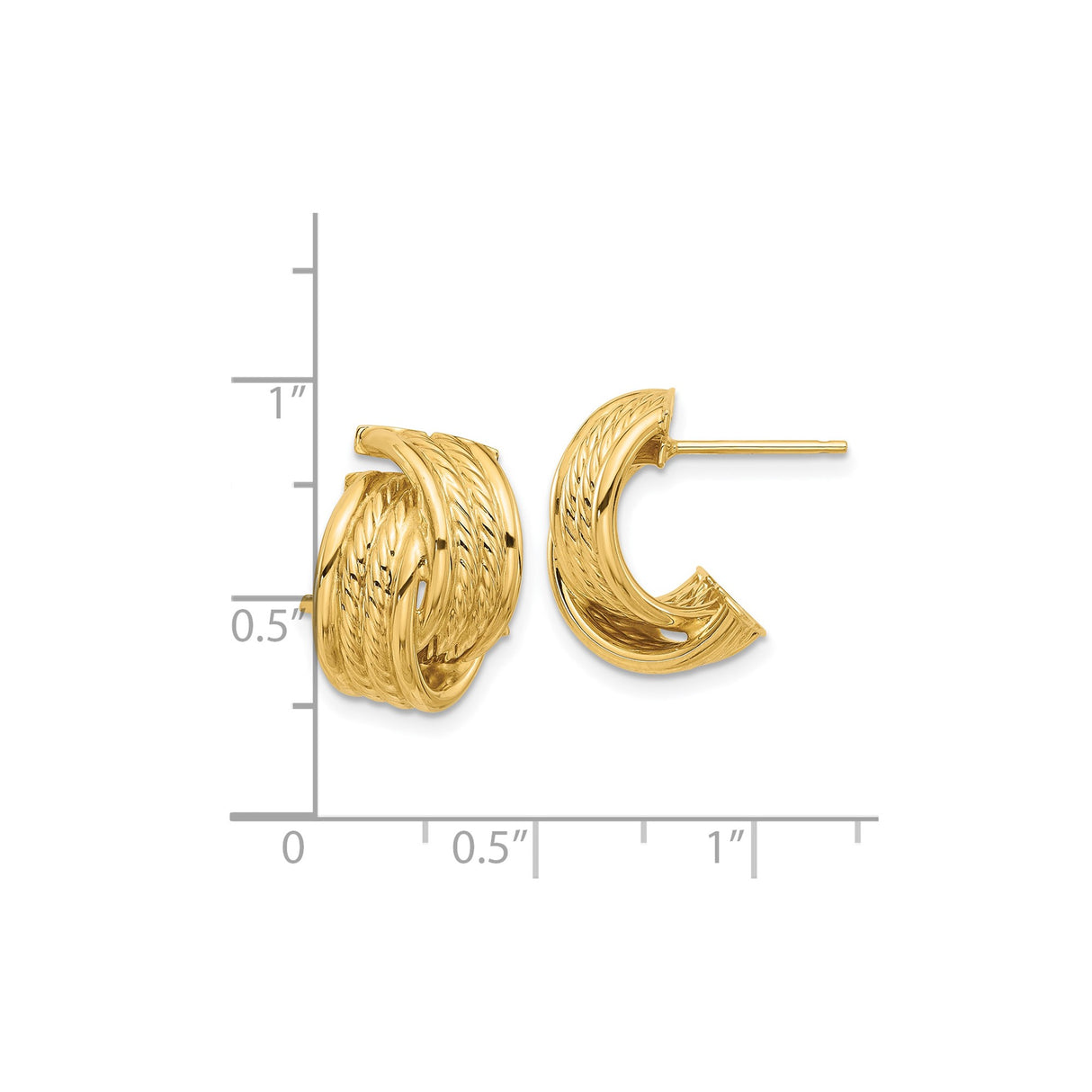 14k Yellow Gold Hoop Earrings with Twisted Rope Design and Polished Finish