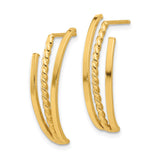 14k Yellow Gold Triple Bar Hoop Earrings with Twisted Rope Design and Polished Finish