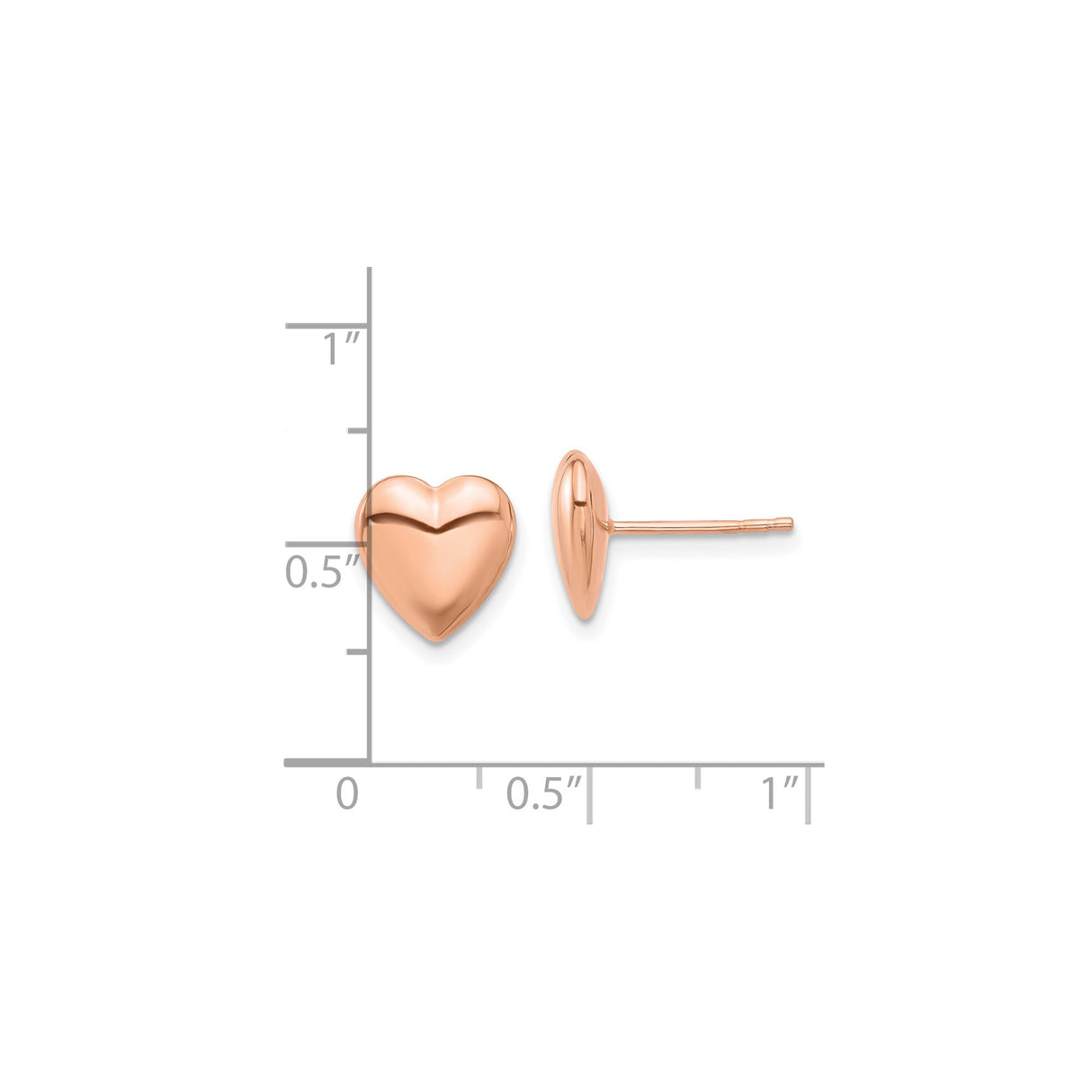 14k Rose Gold Heart Stud Earrings, Polished Puffed Design, Romantic Minimalist Jewelry