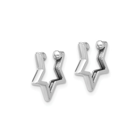 14K White Gold Open Star Hoop Earrings With Ball Accents