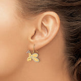 14k Yellow Gold Bee Shaped Dangle Earrings with Diamond Cut Wings, Nature Insect Design