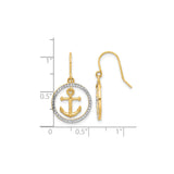 14k Yellow Gold Anchor Dangle Earrings with Two-Tone Circle Design and Textured Finish