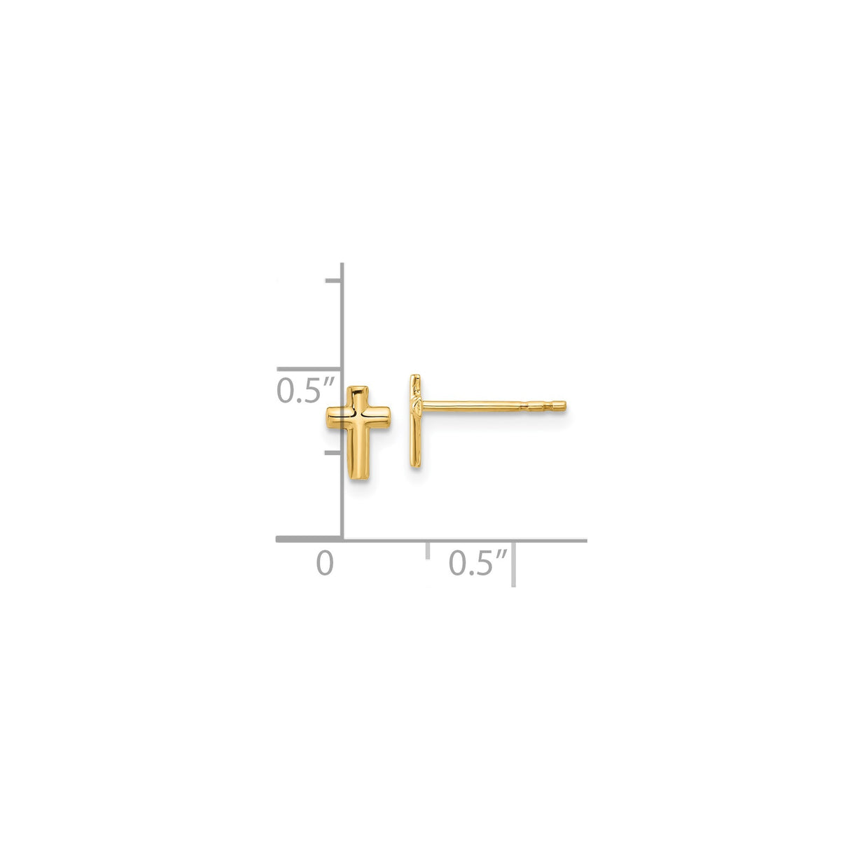 14k Yellow Gold Cross Stud Earrings, Polished Christian Jewelry, Minimalist Faith Symbol