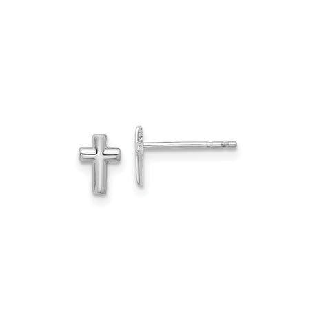 14k White Gold Cross Stud Earrings, Polished Christian Symbol Design for Women