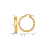14k Yellow Gold Hoop Earrings with Ribbed Design and Hinged Latch Closure for Women