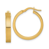 14k Yellow Gold Hoop Earrings with Ribbed Design and Hinged Latch Closure for Women