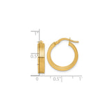 14k Yellow Gold Hoop Earrings, Grooved and Ridged Design, Polished Medium Round Style