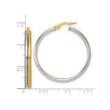 14k Yellow Gold and Rhodium Hoop Earrings, Two-Tone Polished Modern Circle Style for Women