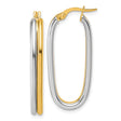 14k Yellow Gold and Rhodium Oval Hoop Earrings, Two-Tone Contemporary Design for Women
