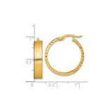 14k Yellow Gold Hoop Earrings with Diamond Cut Wave Pattern and High Polish Finish