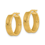 14k Yellow Gold Hoop Earrings, Textured Tube Design, High-Polish Finish, Lightweight Everyday Jewelry