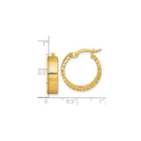 14k Yellow Gold Hoop Earrings, Textured Tube Design, High-Polish Finish, Lightweight Everyday Jewelry