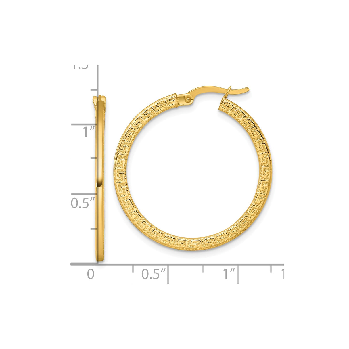 14k Yellow Gold Greek Key Hoop Earrings with Textured Detail, Classic Infinity Design