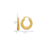 14k Yellow Gold Hoop Earrings with Textured Ribbed Design, Lightweight Polished Finish