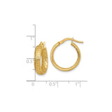 14k Yellow Gold Hoop Earrings with Greek Key Pattern and Hammered Texture