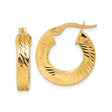 14k Yellow Gold Hoop Earrings, Twisted Diamond Cut Square Tube, Polished Lightweight Design