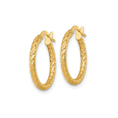 14k Yellow Gold Hoop Earrings with Hammered Finish and Twisted Design for Women