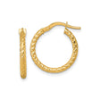 14k Yellow Gold Hoop Earrings with Hammered Finish and Twisted Design for Women