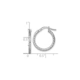 14k White Gold Hammered Hoop Earrings, Textured Round Hoops with Latch Back Closure