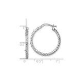 14k White Gold Hoop Earrings with Hammered Finish, Lightweight Textured Round Design for Women