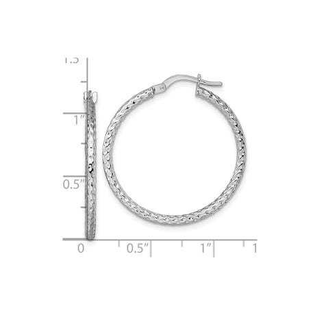 14k White Gold Hoop Earrings with Hammered Finish, Textured Round Design for Women