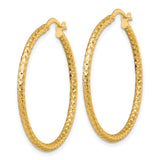 14k Yellow Gold Hoop Earrings, Lightweight Hammered Texture Round Hoops for Women