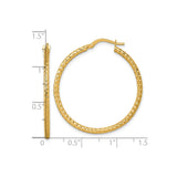 14k Yellow Gold Hoop Earrings, Lightweight Hammered Texture Round Hoops for Women