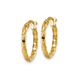 14k Yellow Gold Hoop Earrings, Textured Medium Hoops, Hammered Brick Pattern, Lightweight Design