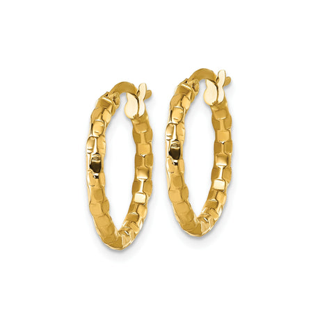 14k Yellow Gold Hoop Earrings, Textured Medium Hoops, Hammered Brick Pattern, Lightweight Design