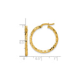 14k Yellow Gold Hoop Earrings, Textured Brick Pattern, Contemporary Tube Design