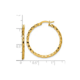 14k Yellow Gold Hoop Earrings, Textured Faceted Tube Design with High Shine Finish