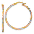 14k Tri Color Gold Hoop Earrings with Polished Twisted Tube Design for Women