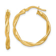 14k Yellow Gold Twisted Hoop Earrings with Polished Finish, Medium Tube Style for Women