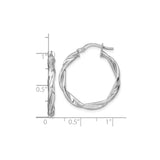 14k White Gold Twisted Hoop Earrings with Polished Interwoven Design for Women
